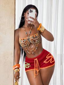 BamGleam 女士夏季镂空串珠装饰性感露背背心