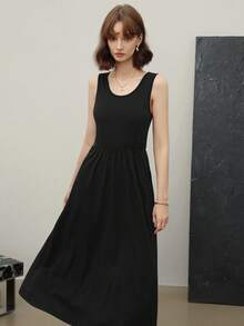 EMERY ROSE 纯色斜口袋 A 字形长款女装 - 黑色 - 查看 5