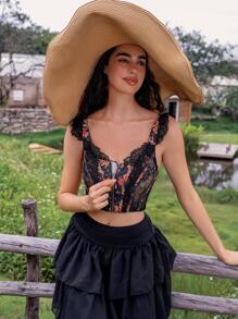 SHEIN 1 pieza Sujetador inalámbrico con aplicación de encaje para mujeres - Negro - Ver 4
