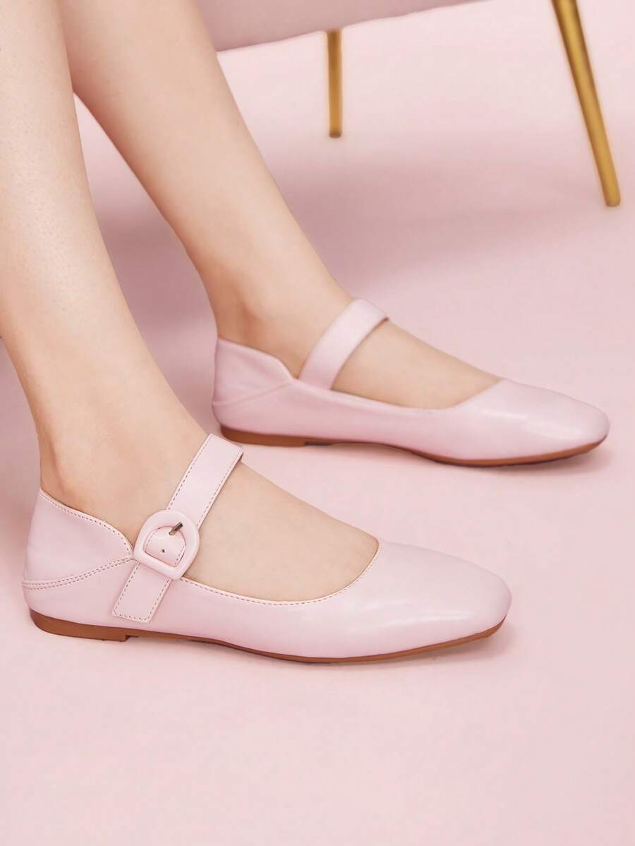 CUCCOO DOLLMOD Zapatos planos casuales clásicos con puntera cuadrada y hebilla para mujer, hechos de PU vintage dorado suave y cómodo para uso diario, con estilo retro para oficina/escuela