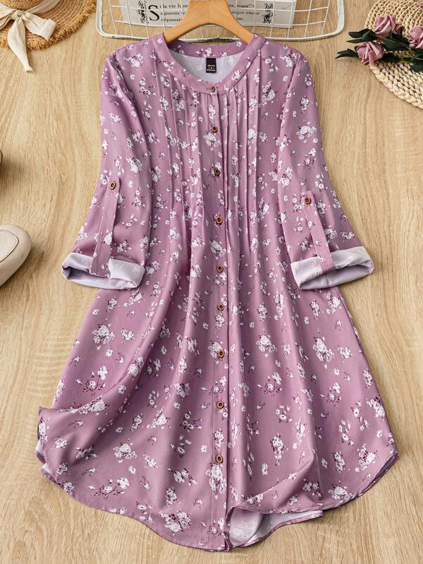 Lacomfia Women's Vacation Casual Ditsy Floral Front Button Blouse