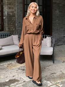 Livesso Combinaison ample d'été pour femme avec col, poches et taille cropped