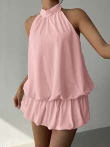 Aloruh Women's Sexy Backless Halter Neck Mini Dress, Summer,Club Outfits Women Sexy - Pink - View 4