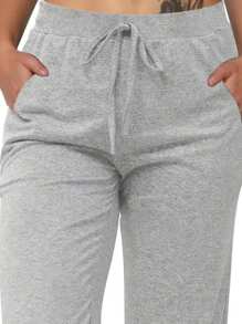SHEIN LUNE Pantaloni alla caviglia semplici di colore unito con coulisse in vita, per donne taglie forti, adatti per l'estate