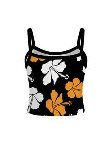 Shutterstock Summer Vacation Floral Print Sleeveless Top For Women - Orange - View 2