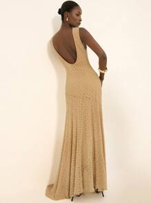 Aveloria Rosie Elegant French Elegant Women's Date Night Luxurious High-End Design Delicate Jacquard Knit Fitted Slimming Split Hem Sleeveless Dress