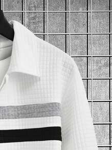 Manfinity Homme Veste à manches longues décontractée pour hommes avec boutons et rayures contrastées
