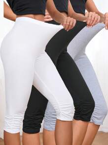 Ellevyn Ladies' 3-Piece Set Elegant Solid Ruched Skinny Capris Pants, Versatile Mother's Day - Multicolor - View 8
