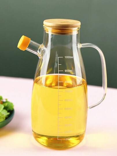 1pc Glass Olive Oil Dispenser With Bpf No Leak Spout, Glass Bottle, Oil Bottle, Seasoning Container, Vinegar Bottle For Outdoor Bbq, Camping Picnic And Kitchen Use