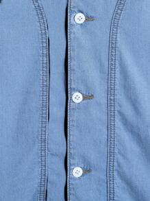 SHEIN 2 Piezas Conjunto casual de moda para niños preadolescentes Y2k Vintage: camisa holgada y cómoda de denim azul de lyocell de manga corta y jeans holgados, cómodos y transpirables de lyocell para ropa de niños, traje diario y atuendos de verano y primavera para festivales y playa