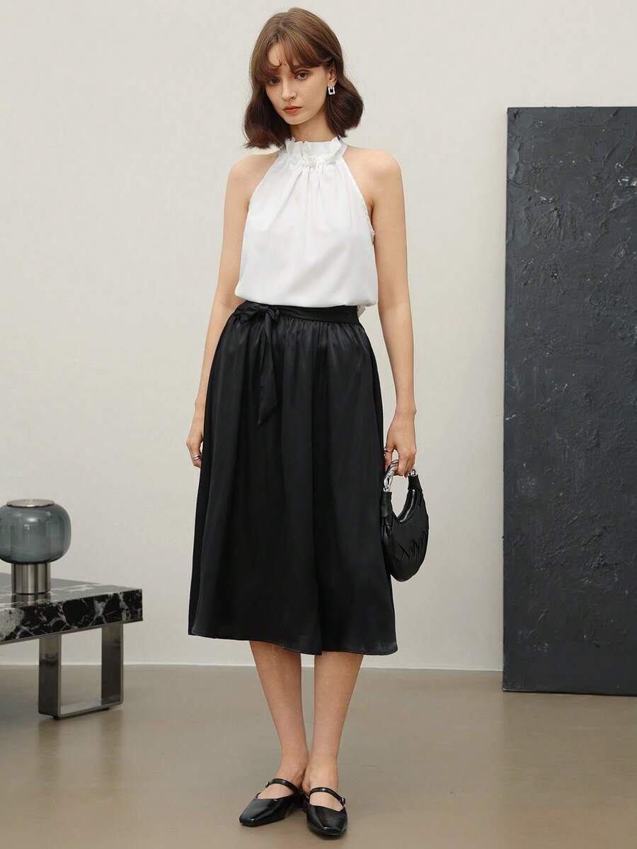 EMERY ROSE Falda minimalista tipo A de mujer, adecuada para el verano - Negro - Ver 1