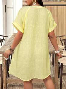 Calvaya 大码 V 领无袖 A 字休闲连衣裙