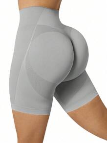 SHEIN Sport Studio Einfarbige Shorts mit hoher Taille, nahtlos, elastisch, für Sport und Training