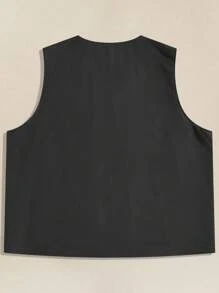 EASEVO 男士加大码编织登山背心，无袖开襟背心，适合登山和户外活动，纯色时尚外出加大码字母工装背心，适合秋冬 - 深灰色 - 查看 8