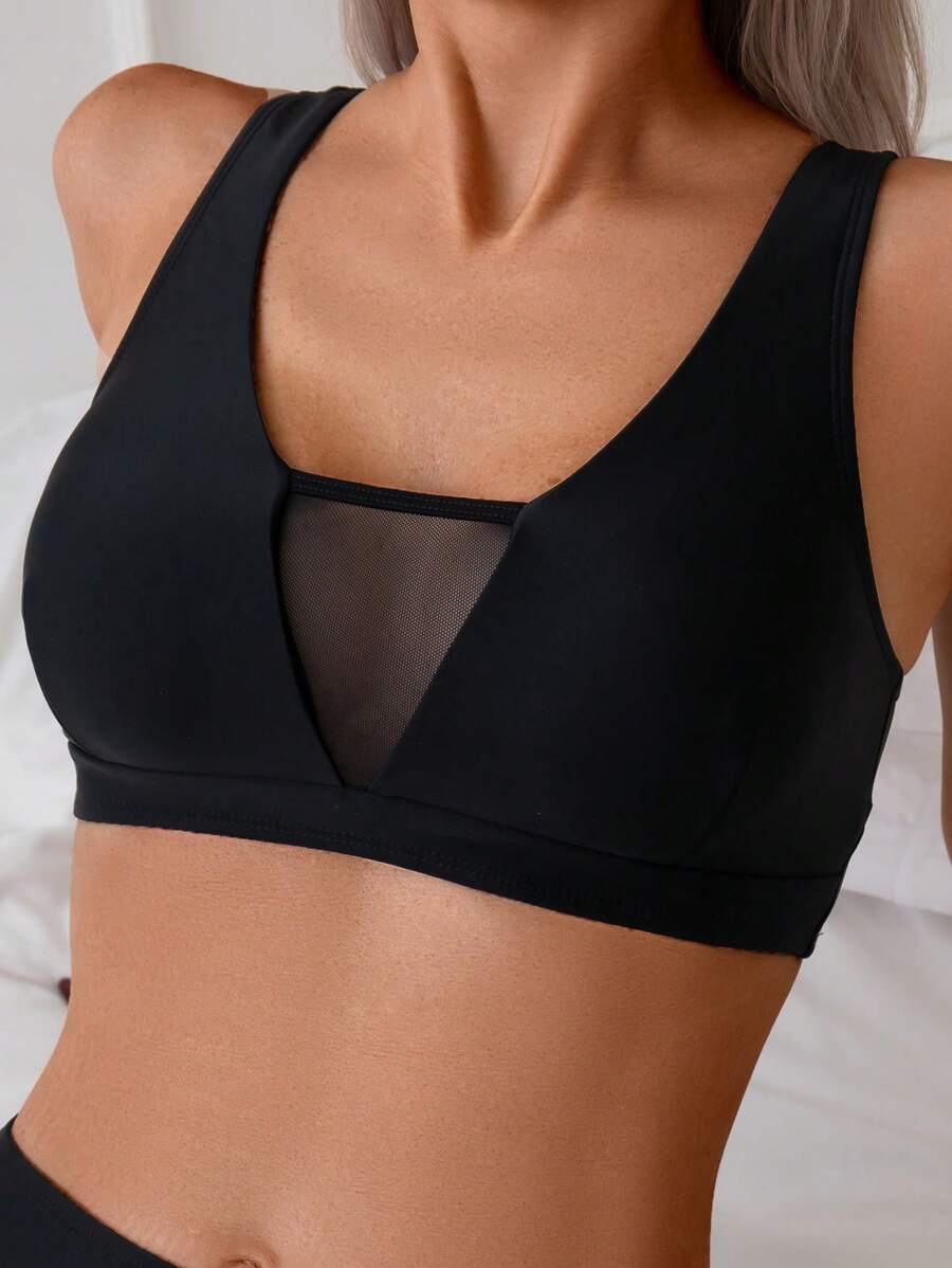 SHEIN Swim Áo tắm liền thân màu đen trơn và lưới cho nữ, thích hợp cho kỳ nghỉ ở bãi biển - màu đen - Xem 1