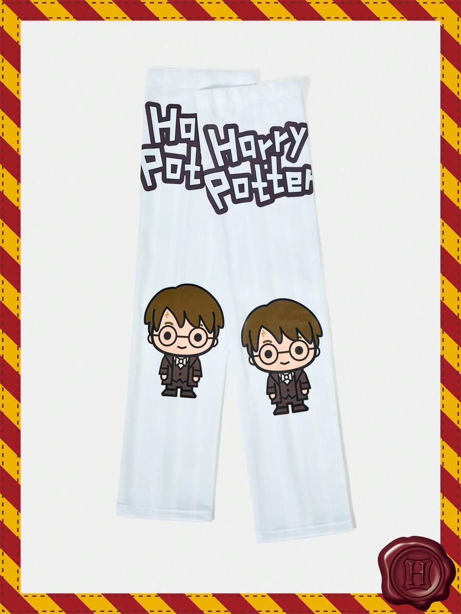 HARRY POTTER X SHEIN 1 Pair Pale Blue Cartoon & Letter Pattern Cute Sunscreen Arm Sleeves - Baby Blue - View 1