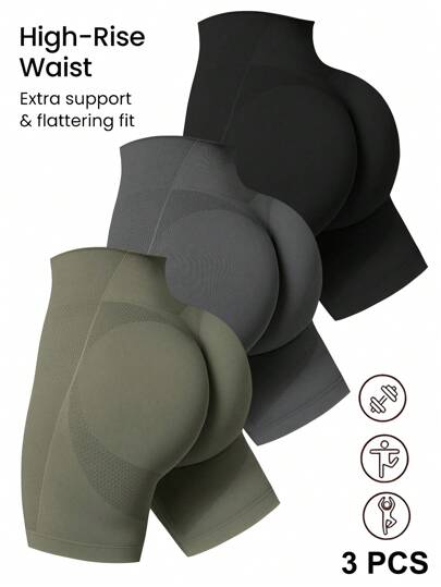 Easithlete Short deportivo de unicolor, de cintura alta, sin costuras y elástico para hacer ejercicio