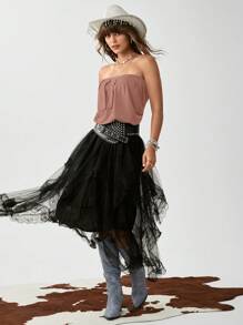 SHEIN LUNE Women's Plain Color Draped Bandeau Top, Casual - Pink - View 2