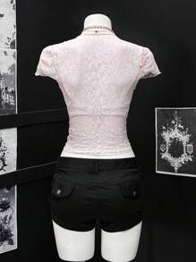 EgrlEra Women's Sexy Sheer Cropped White Top - Pink - View 2