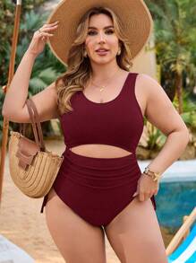 Swim Vcay 1 Set de Traje de Baño de Una Pieza Tipo Casual/Resort y Vestido de Playa Tipo Cubre para Mujer Talla Grande en Azul Marino