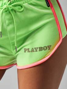Missguided x Playboy Velvet Runner Booty Shorts High Rise Contrast Trim Summer Festival Bottoms - Multicolor - View 4