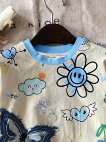 SHEIN Leap Crew 2pcs/Set Tween Girls' Casual Simple Short Sleeve T-Shirt And Shorts Set, Suitable For Summer - Multicolor - View 4