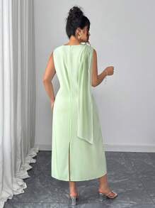 Elenzga Đầm midi cổ bẻ thanh lịch cỡ lớn cho nữ - Màu xanh Bạc hà - Xem 2