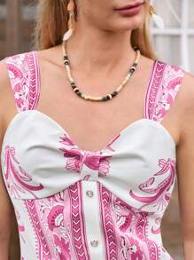 LanaWest 2 件女士夏季套装：Bralette 背心 + 褶皱中裙，Pelerine 图案印花 - 粉色 - 查看 3