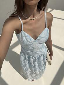 Aloruh Vestido con tirantes de espagueti romántico con pliegues texturizados para damas, apto para vacaciones/días festivos - Rosa - Ver 2