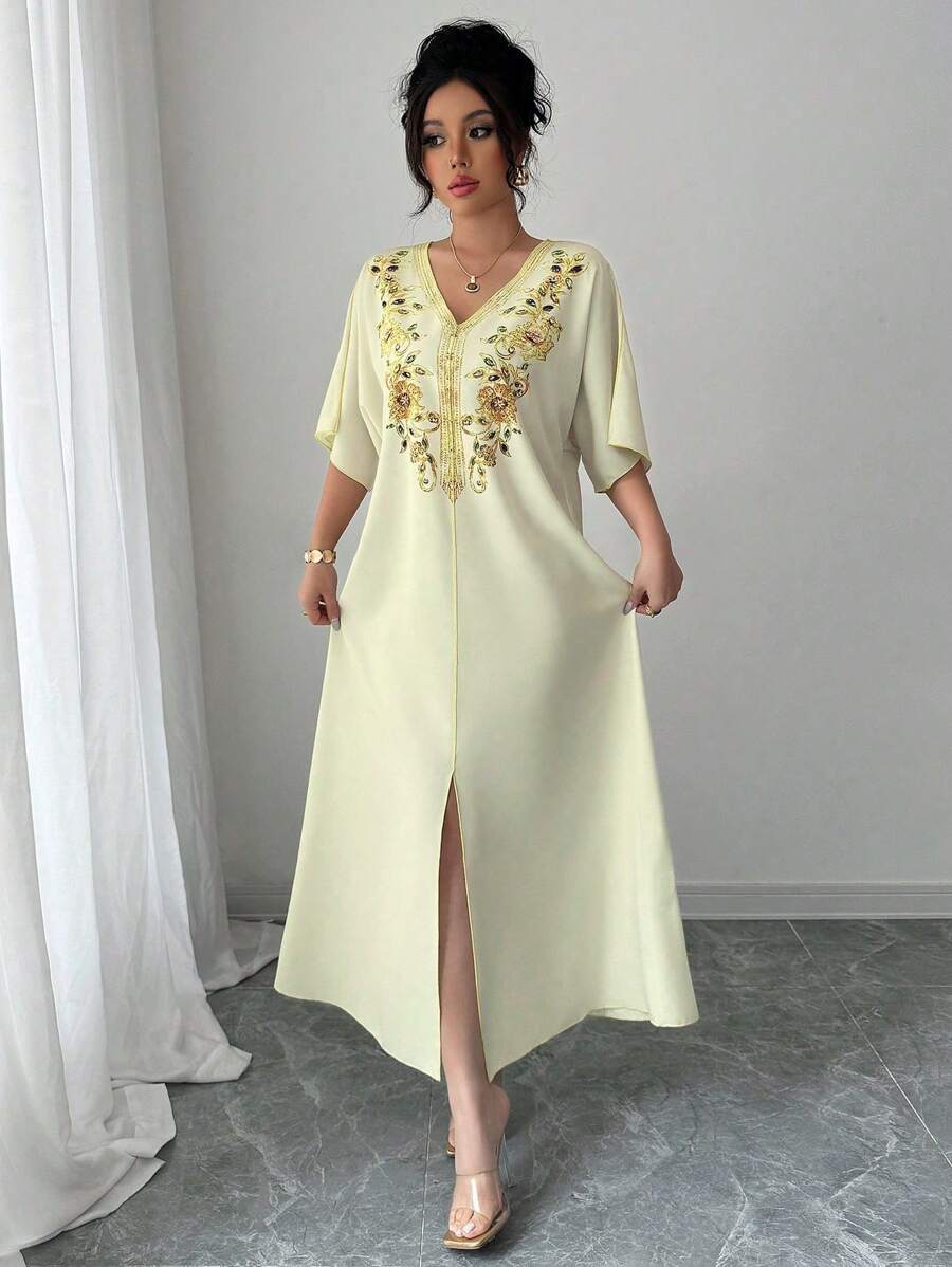 Elenzga Women's Summer Floral Print V-Neck Flutter Sleeve Split Hem Loose Dress, Vacation Style