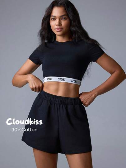 Menodora SHEIN Sport 休闲纯色针织低腰直筒女短裤