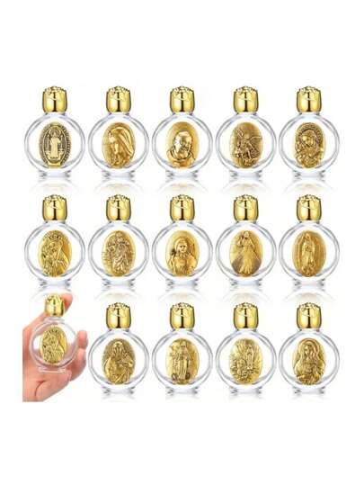 6pcs Mini Glass Holy Water Bottles, 0.5Floz Embossed Catholic Holy Water Bottles, Travel Size Holy Water Bottles Suitable For Church Activities, Baptism, Family, Wedding, Ideal For Party, Holiday Gifts