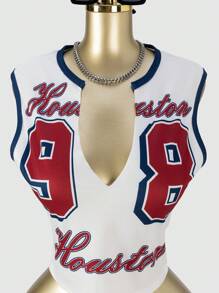 SHEIN SXY 性感露脐无袖上衣，数字印花，街头风，春夏必备，图案上衣，Y2K风格，露脐上衣，外出、夜店、街头服饰 - 彩色 - 查看 7