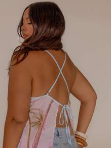 Aralina Curve Women's Cowl Neckline Cami Top With Floral Print. Asymmetrical Hemline. Summer. Summer Vacation. Beach Tops. Summer Holidays. - Multicolor - View 2