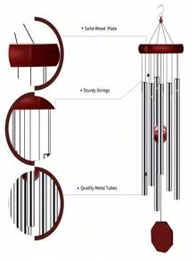 1 件经典银色铝管风铃标签，带 6 个金属管铃，手工木制风铃，适用于户外露台/阳台、周年纪念/生日/感恩节/母亲节礼物、门廊/阳台/入口/花园装饰 - 銀色 - 查看 4