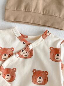 Cozy Pixies 5件套新生儿礼盒套装，包括连体衣、裤子、手套、帽子、毯子 - 卡其色 - 查看 4