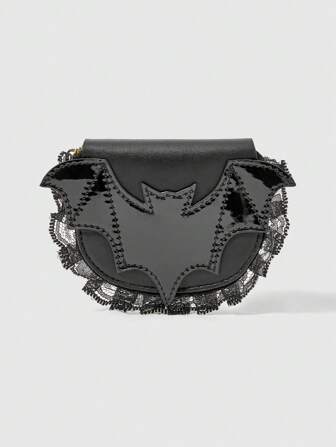 Goth Billetera con forma asimétrica de murciélago con borde de encaje gótico, tarjetero y monedero corto