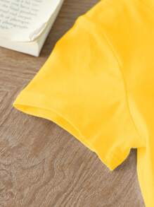 SHEIN Young Girl Solid Color Casual Round Neck Short Sleeve T-Shirt, Suitable For Summer - Yellow - View 4