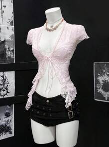 EgrlEra Women's Sexy Sheer Cropped White Top - Pink - View 3