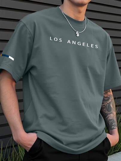 Manfinity Homme Camiseta de hombre de talla grande de verano casual con estampado de letras