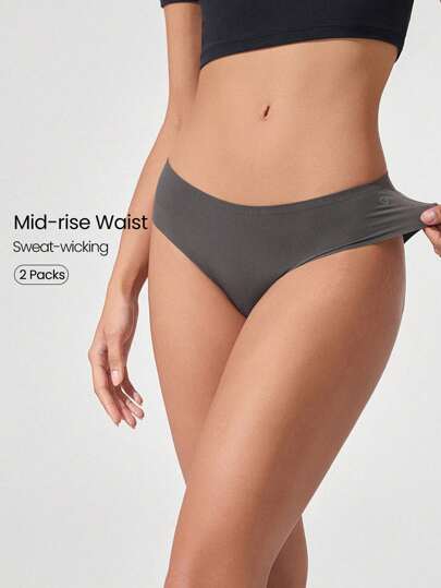 GLOWMODE 2-Pack SweatMode Glow On Silky Seamless Sweat-Wicking Logo Mid-Rise Bikini Briefs Daily Casual Work Wear