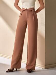CLARA VERO Tall Black Slit Waist Straight Pants - Brown - View 6