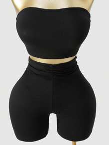 SHEIN SXY Plus Size Women's Basic Solid Casual 2pcs/Set Leopard Print And Solid Color Multipacks Tube Top And Shorts Set,Suitable For Hip-Hop,Leisure,Street Style,Western Wear,Music Festival,Vintage,Minimalism,Concert,Carnival Party,Resort,Outing,Vacation,Holiday,Date Night,Gathering,Birthday,Bachelorette Party Outfit ,Gyaru,Break,Rave,Modest,Chic,Club,Cute,Casul,Shopping, Streetwear,Going Out,Y2K,Y3K,Coquette,Easy To Match&Looks Slim,Accent Your Body,Flatter The Figure