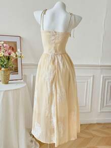 Modelyn Elegant Embroidered Strap Women Summer Dress - Apricot - View 2