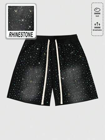 Street Life Herren lässige modische Shorts mit Strass-Kordelzug und weitem Schnitt