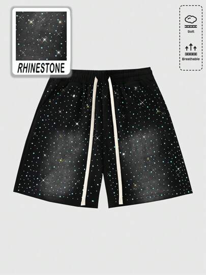 Street Life Pantalones cortos casuales y elegantes de hombre con cordón y detalles de rhinestones