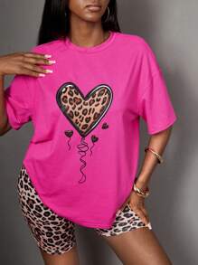 SHEIN 2pcs Teen Girls' Casual Summer Tank Tops & Camis Set - Leopard Print, Heart & Hot Pink Allover Print, Suitable For School, Sports, Street, Back To School - Multicolor - View 5