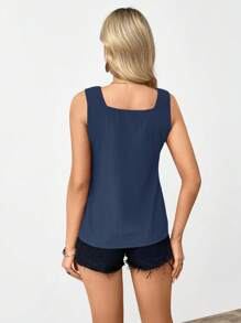 EMERY ROSE Square Neck Sleeveless Casual Shirt, Summer - Navy Blue - View 2