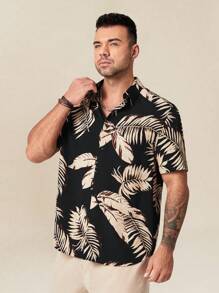 EASEVO Camisa y pantalones cortos de algodón con estampado tropical para hombres de talla grande de vacaciones - Multicolor - Ver 6