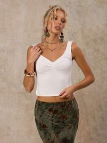 SHEIN Forever 21 Women's New Summer Style Chest Pleated Solid Color Tank Top/Summer Top/White/Hot Girl/Casual/Outing - White - View 6